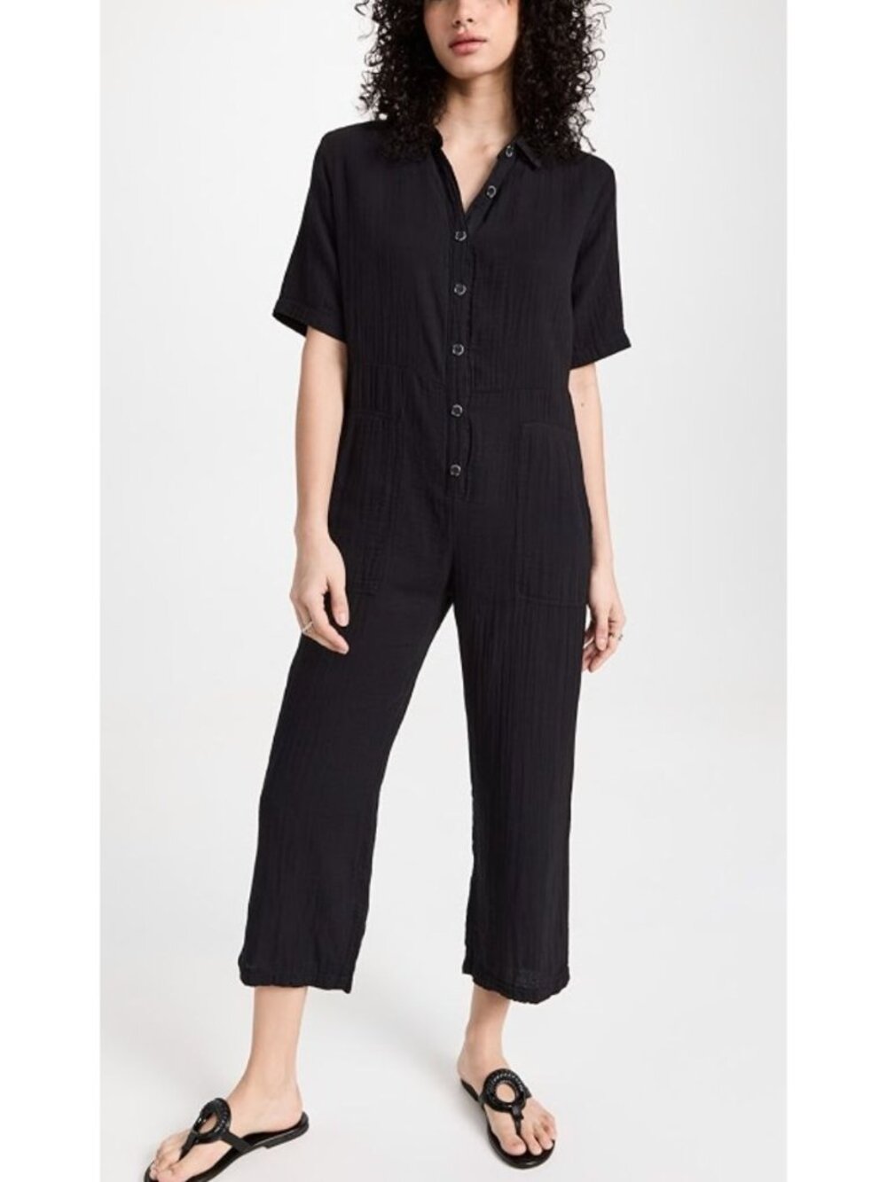 Velvet By Graham & Spencer Elia Cotton Gauze Jumpsuit Black Size Small